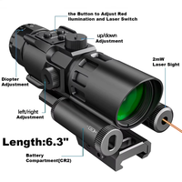 Lunette de visée à 4 prismes avec laser rouge intégré, contrôle séparé par bouton pour la luminosité du réticule rouge et l'activation/désactivation du laser