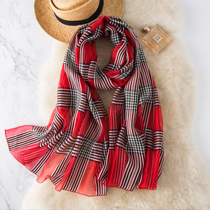 Sciarpe in <span class=keywords><strong>Seta</strong></span> Rossa all'Ingrosso, Hijab e Scialli Primaverili, Sciarpa in <span class=keywords><strong>Seta</strong></span> a Quadri Stile Britannico, Hijab in <span class=keywords><strong>Seta</strong></span> a Quadretti per Donne - Product Image 1