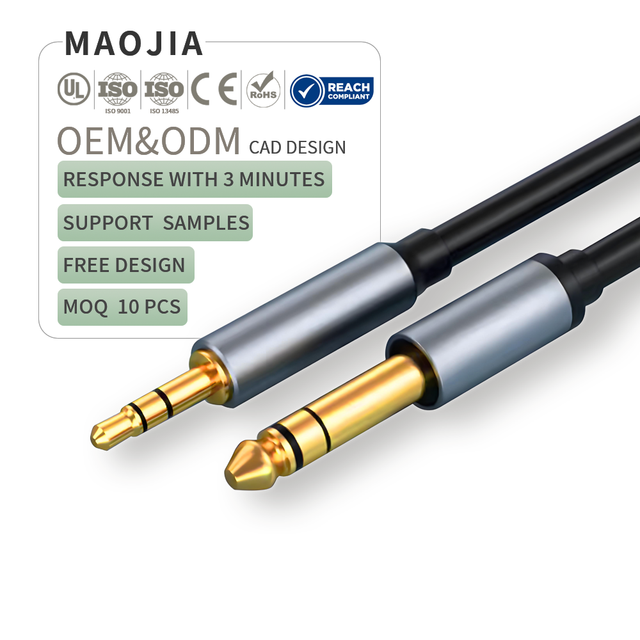3.5mm Aux Male to 6.35mm TRS Cable Gold Plated Stereo Audio Adapter Dual Shielded Copper Balanced Signal Connector for Audio