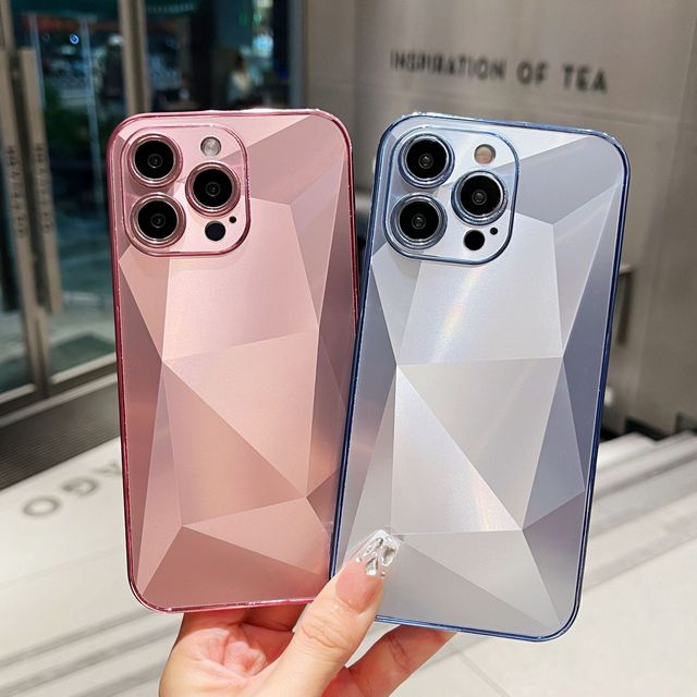 Luxury Geometric Diamond Pattern Texture Electroplated Soft Mobile Phone Case for iPhone 15 14 13 12 11 Pro Max with Logo