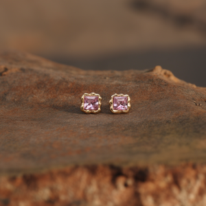 Fashion <b>Stud</b> <b>Earrings</b> 316L Stainless Steel PVD Gold Plating Square Pink Stone Sustainable Resistant Jewelry - Product Image 3