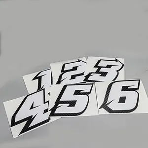 Adesivo 3D XGS <span class=keywords><strong>DECAL</strong></span> 2403NB de 100mm de Altura para Moto e Carro, Vinil Recortado, Dupla Camada, Número de Corrida Branco, Preto, Fibra de Carbono - Product Image 3