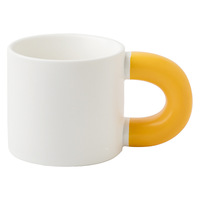 Tasse à café en céramique de porcelaine en gros, 330 ml, avec logo personnalisé, poignée colorée, tasse épaisse, fournisseur, cadeau d'entreprise, café, vente en gros