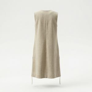 Sostenibile Eco Friendly lino-misto tinta unita scollo a V senza maniche abbottonatura posteriore abito per <span class=keywords><strong>donna</strong></span> abbigliamento da lavoro abbigliamento <span class=keywords><strong>Online</strong></span> all'ingrosso - Product Image 6