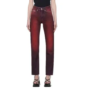 Personalizado mens neve jeans slim fit calças utilitário skinny Alta Qualidade preto 5 bolso jeans em mármore tingido de vermelho jeans lavado homens