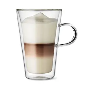 13.5 oz כוסות דופן כפולות זכוכית תרמית בורוסיליקט ספל קפה מבודד כוס קפה שקופה כוס זכוכית