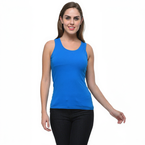Débardeur côtelé sans manches pour femme, décontracté, basique, ajusté, pour l'été, l'entraînement, la gym, le yoga, athlétique, extensible, en coton et élasthanne tricoté - Product Image 1
