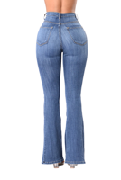 YUANBOFEI Jean Skinny Femme en Denim Extensible Style Délavé Taille Haute Coupe Droite Évasée Tendance