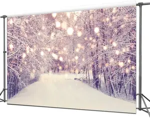 圣诞森林雪礼品盒汽车摄影背景新年摄影背景横幅照相馆