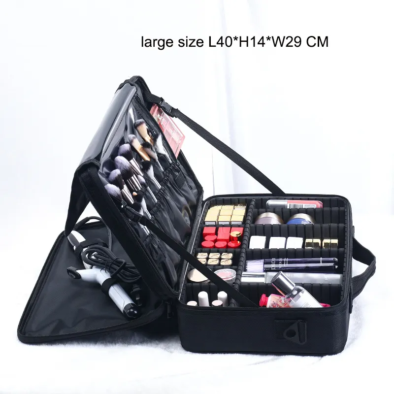 Large Capacity Travel Makeup Bag Professional Case With Adjustable Dividers Women Polyester Makeup Accessories Organizer