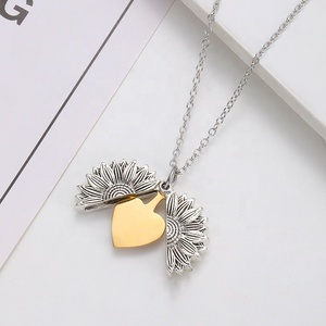 Collier pendentif cœur ouvrable tournesol en acier inoxydable vierge, personnalisable avec nom ou mot, cadeau, vente en gros - Meilleures ventes - Product Image 3