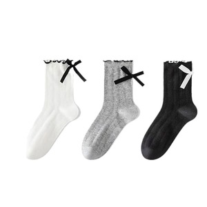 Women's Mid-Calf Slouch <b>Socks</b> With Bow Heel Detail Cotton Breathable Sweat-Absorbing White <b>Black</b> Gray Youth Style - Product Image 4