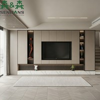 SLS Designer-Ausgewählte LED-Medienwand |   Zeitgenössisches Einbau-TV-Set |   Luxuriöser Glänzender Holz-TV-Schrank für Wohnzimmer und Hotelgebrauch