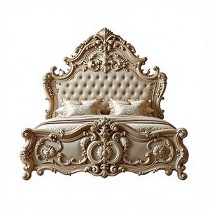 Lit de Mariage en Bois Massif Sculpté à la Main Style Royal Antique – Mobilier de Chambre de Luxe Personnalisé Haut de Gamme - Product Image 1
