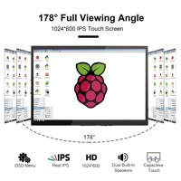 Écran tactile LCD IPS 10,1 pouces 60 Hz, moniteur portable ultra-fin pour ordinateur portable, compatible Raspberry Pi 4 3 3b avec double haut-parleur
