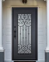 Porte d'entrée extérieure en fer forgé de luxe CBMmart, design moderne, porte en fer forgé avec vitrage, protection de la vie privée, villa
