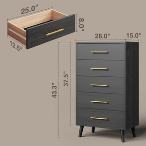 <span class=keywords><strong>Commode</strong></span> moderne de luxe <span class=keywords><strong>gris</strong></span> <span class=keywords><strong>foncé</strong></span> à 5 tiroirs avec poignées dorées pour chambre à coucher salon Sourcing - Product Image 3