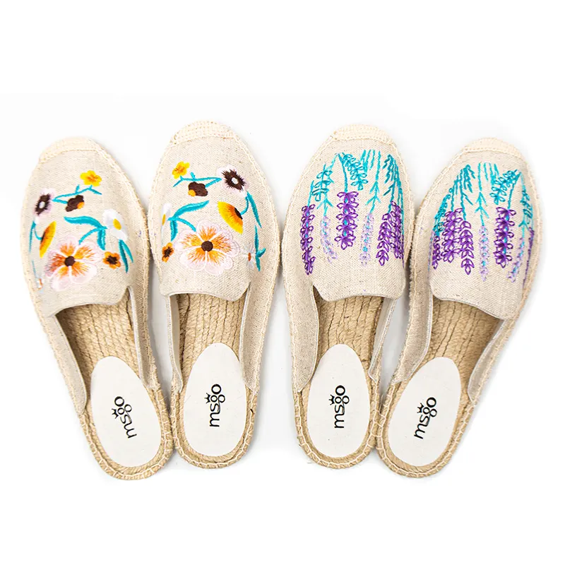 The causal lady embroidery flower jute comfortable insole soft slip on espadrilles slippers shoes