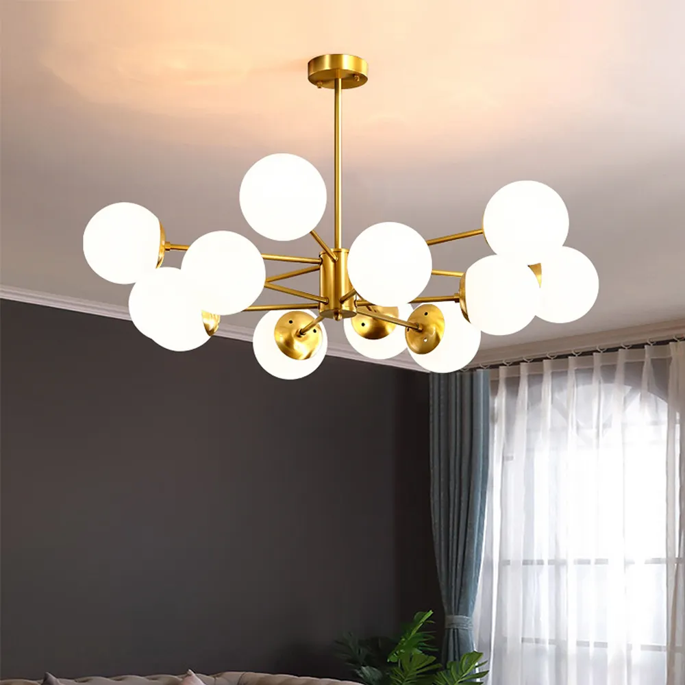 Gold Ball Luxury Iron Drop Hanging Nordic Black Ceiling Milk Glass Kitchen lampen Modern Glass Chandeliers Lamp pendant light
