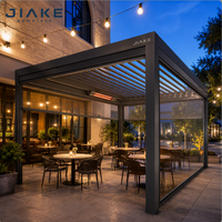 Pergola à lames orientables en aluminium Jiake 6063-T5 avec chauffage infrarouge et écrans zippés coupe-vent pour terrasse de café toutes saisons