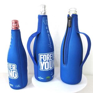 Striped Neoprene Champagne Zip-Up Wine Cooler Sleeve with Webbing Handle Strap Wine <b>Bottle</b> Cooler Case - Product Image 5