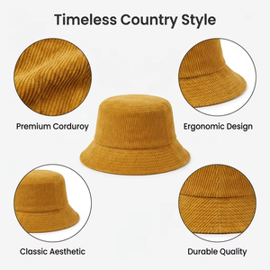 Cappello da <span class=keywords><strong>Pescatore</strong></span> Vintage in Velluto a Coste Giallo Senape da Donna, Stile Retrò per Equitazione e Campagna, Morbido, Autunno Inverno, Classico - Product Image 3