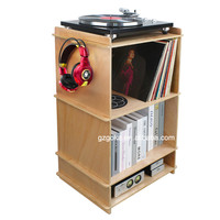 Support de tourne-disque fonctionnel 3 en 1 en contreplaqué GOKA avec rangement pour disques vinyles et amplificateur intégré