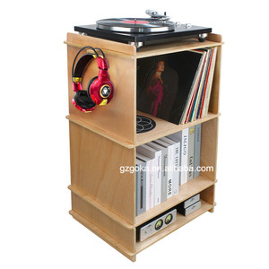 Support de tourne-disque fonctionnel 3 en 1 en contreplaqué GOKA avec rangement pour disques vinyles et <span class=keywords><strong>amplificateur</strong></span> intégré - Product Image 1