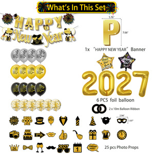 Palloncini in Foil Oro e Nero 'Felice Anno Nuovo 2027', Accessori per Photo Booth, Palloncini, Striscione e Ghirlanda per Festa <span class=keywords><strong>di</strong></span> Capodanno - Product Image 4