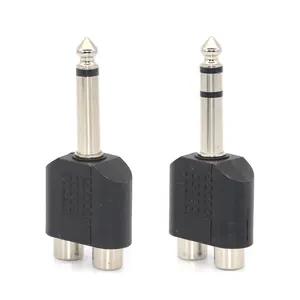 1/4 Inch 6.35mm Male Plug To 2 Dual RCA Female Jack Y Splitter Audio Video Adapter Converter Three Split RCA RF Connector AV