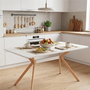 Table en MDF avec plateau anti-rayures, étagère en métal <span class=keywords><strong>pour</strong></span> <span class=keywords><strong>salle</strong></span> à <span class=keywords><strong>manger</strong></span>, <span class=keywords><strong>cuisine</strong></span>, bureau X 1 (blanc) - Product Image 3