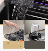 Évier de cuisine multifonctionnel intelligent à affichage numérique Maite Nano fait main en gris bronze à cuve unique