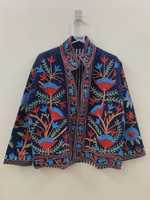 Veste d'hiver vintage unisexe en velours brodé Suzani, avec boutons et dentelle, imprimé animalier, style ethnique chic, en coton fait main, cadeau
