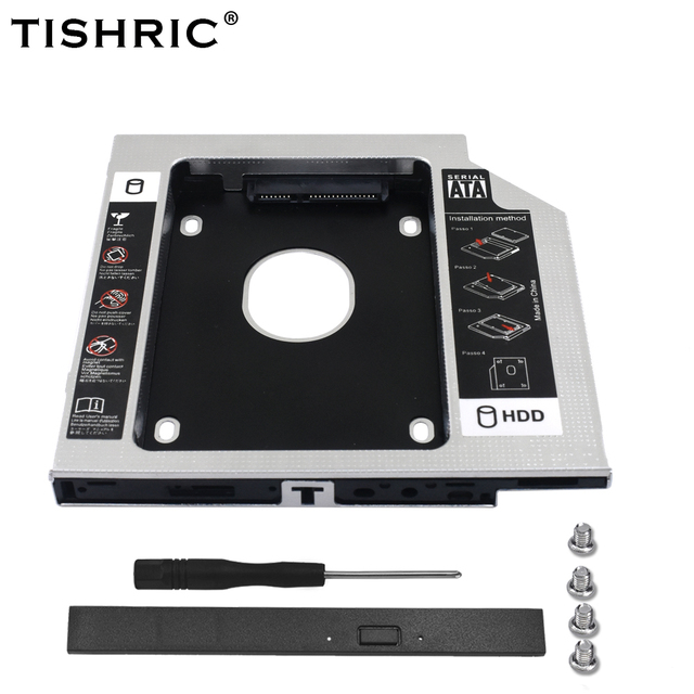 TISHRIC Aluminum 9.5/12.7mm 2nd Second HDD Caddy SATA 3.0 Case Box for 2.5" SSD DVD ROM Enclosure Adapter Hard Disk Drive Laptop