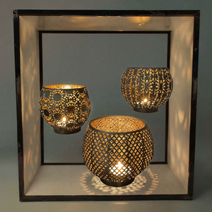Portavelas LED de hierro marroquí, linterna de proyección hueca, candelabro de metal para decoración de Ramadán, Eid y bodas - Product Image 3