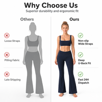 Ensemble de yoga personnalisé 2 pièces : Soutien-gorge de sport à col carré et bretelles larges, Legging évasé taille haute coupe bootcut, sans couture, respirant, extensible dans les quatre sens