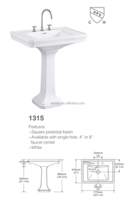 Lavabo Colonne en Céramique Blanc de Forme Rectangulaire Fixé au Sol <span class=keywords><strong>avec</strong></span> Certification CUPC, Vasque à Poser pour Salle de Bain <span class=keywords><strong>d</strong></span>'Hôtel et Maison - Product Image 6