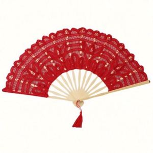 Éventail en dentelle coloré de 27 cm, personnalisé, à tenir à la main, avec bâtonnets en bambou, pour décoration de mariage et soirées dansantes - Product Image 3