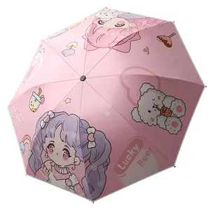 Parapluie manuel pour enfants mignon de dessin animé pliant petit parapluie portable avec sécurité lumineuse à bande réfléchissante