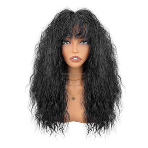 Perruque longue bouclée frisée <span class=keywords><strong>avec</strong></span> <span class=keywords><strong>frange</strong></span> pour femmes, <span class=keywords><strong>cheveux</strong></span> synthétiques résistants à la chaleur, perruques bouclées volumineuses en plusieurs couleurs - Product Image 5