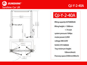 Pengangkat hidrolik dua tiang pengangkat mobil pengangkat hidrolik silinder ganda - Product Image 3