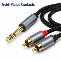 Câble audio 6,5 mm vers double RCA tressé, adaptateur stéréo avec connecteurs plaqués or pour amplificateur, haut-parleur, mixeur et audio domestique
