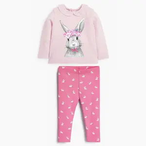 New style long sleeve 100% cotton good quality girls clothes sets ages 2-14 years old