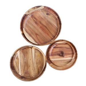 Wooden <b>Dinner</b> Plates Acacia Wood Round Serving <b>Trays</b> For Home Kitchen Fruit Snack Platters Hotel Coffee Tea Use - Product Image 4