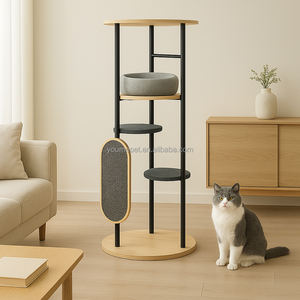 YOUME lujo moderno gato Torre minimalista multinivel gato árbol cama Scratch Pad pasos clásico madera lana gato condominio para Halloween - Product Image 1