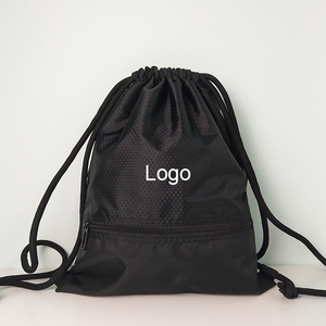 High Quality 420D Polyester Drawstring Backpack Black Waterproof Custom Logo Fitness Gym Drawstring Sports Bags with Pocket