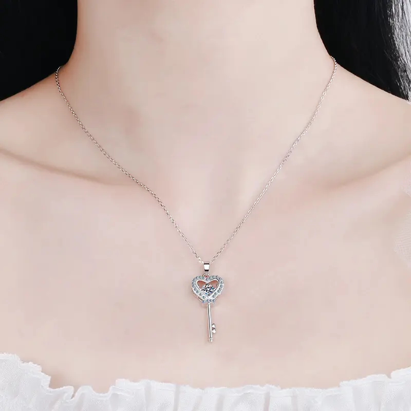 Conjunto de colar de prata esterlina 925 para mulheres, colar de amor e presente de noivado com diamante e moissanite, corrente inteligente de 50 minutos