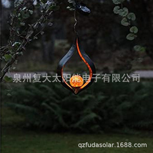 Lampe solaire de jardin suspendue à LED, design flamme, en fer et verre, pour la décoration de patio et de jardin - Product Image 2