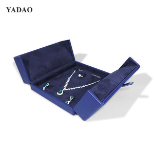 Bán buôn vuông màu xanh đậm đôi mở tùy chỉnh lớn PU da hộp đồ trang sức thiết lập cho Mặt dây chuyền và bông tai đồ trang sức quà tặng - Product Image 5