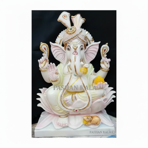 Precio más bajo de regalos de Diwali indio Ganesh pequeño para decoración del hogar estatua de Ganesh de señor hindú en estatua de Ganesh sentado de mármol blanco - Product Image 1